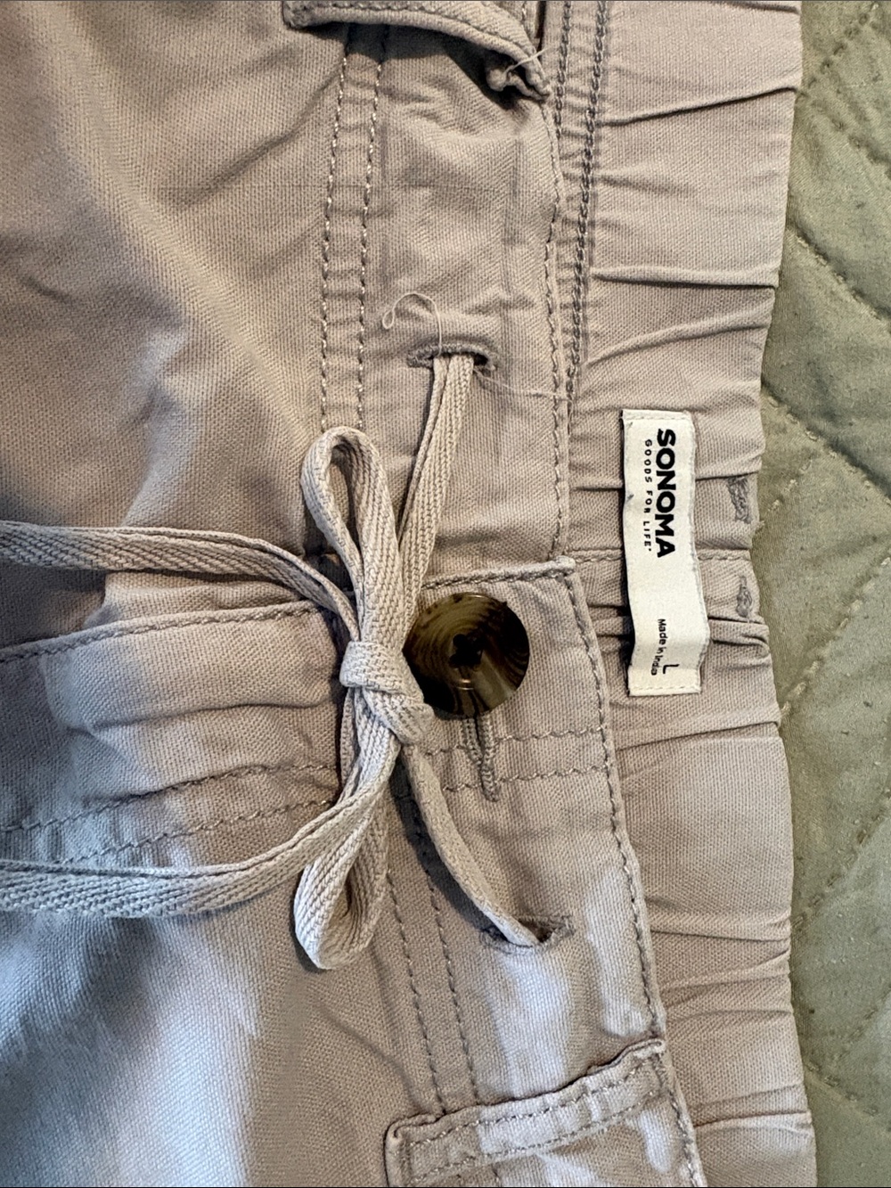 Women’s Light Gray Cargo Shorts with Drawstring Waist - Picture 3 of 4